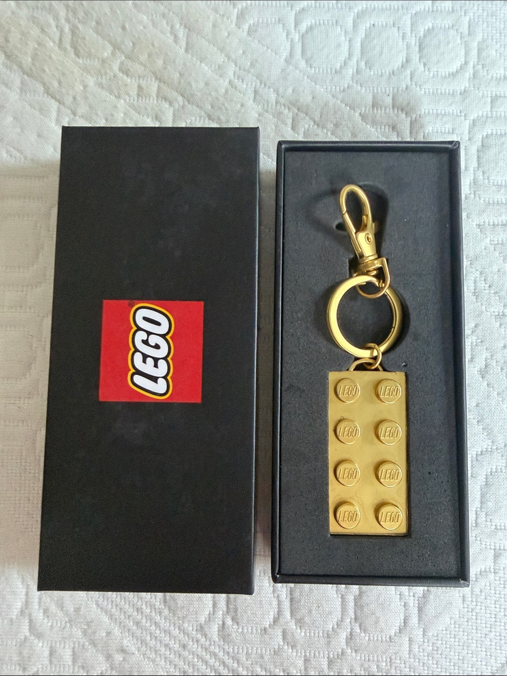 Lego Gold Brick Keychain with Black Display Box